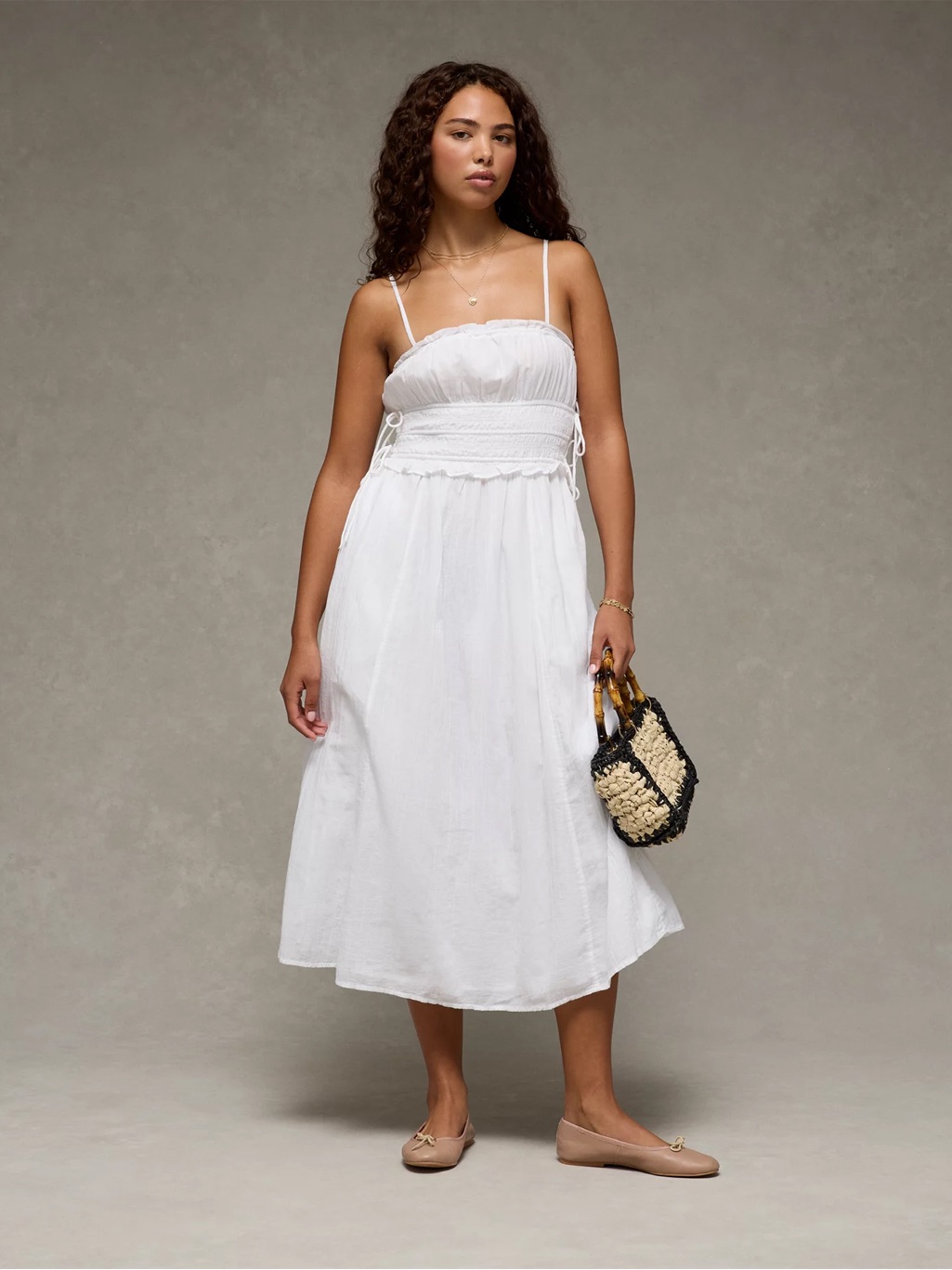 American Eagle Corded Smocking Midi Dress Size S
